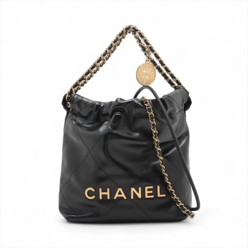 "Chanel Chanel 22 shiny calfskin Chain Shoulder Bag Black Gold Metal Fitting Pro - Picture 3 of 9